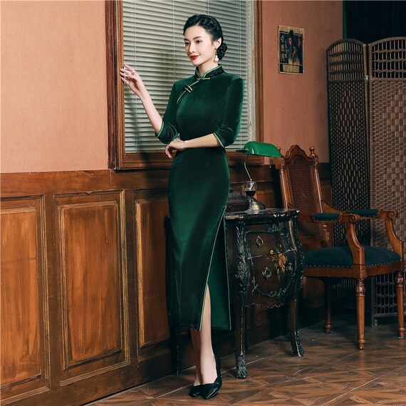 Grünes Samt Qipao Kleid Herbst\u0026Winter Cheongsam Kleid Langes - Etsy  Österreich