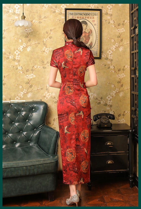 Traditional Wine Red Cheongsam Vintage Qipao 90s Prom Dress - Etsy