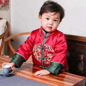 Boy's Cheongsam Thick Jacket and Pants Chinese New Year Boys Traditional Coat