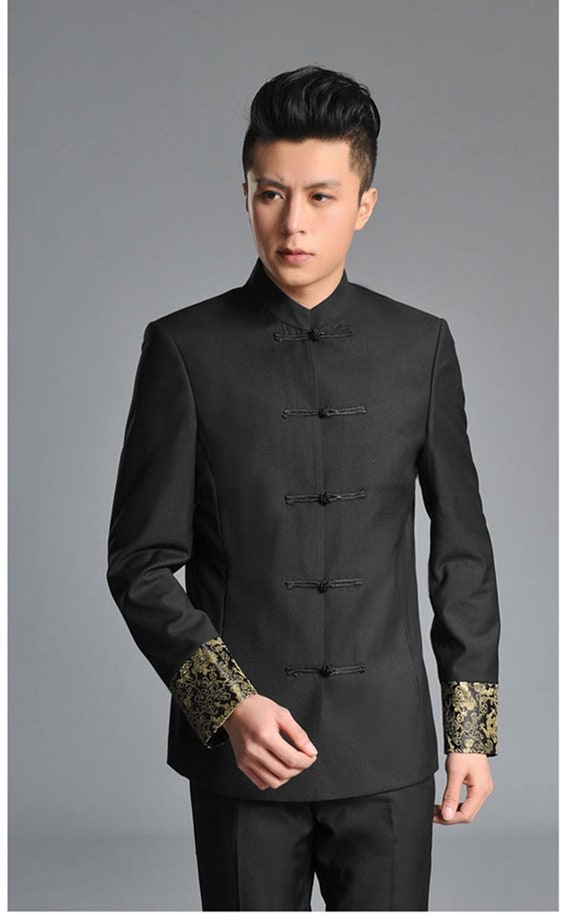 Men's Mandarin Collar Suit Jacket, Frog Button, Chinese wedding Suit  Jacket, Dragon pattern