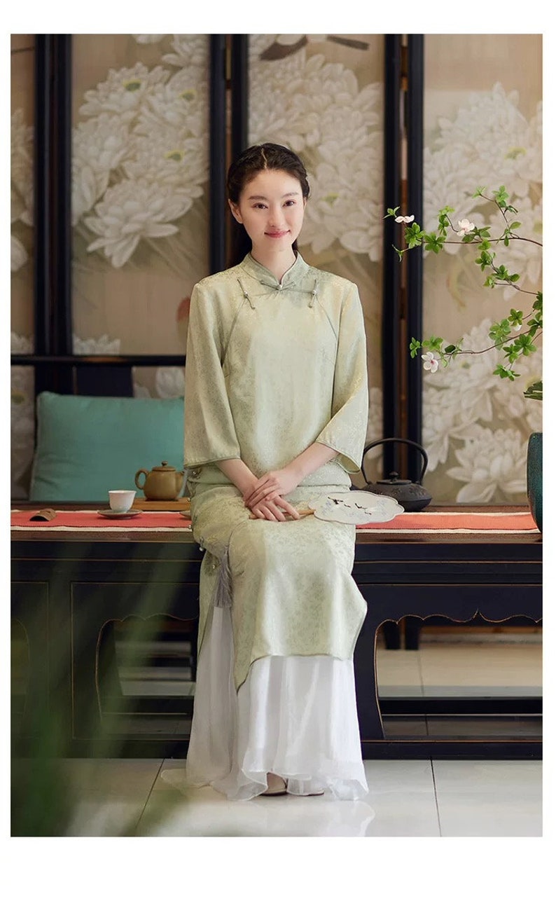 Loose Cheongsam Green Qipao Chinese Vintage Dress