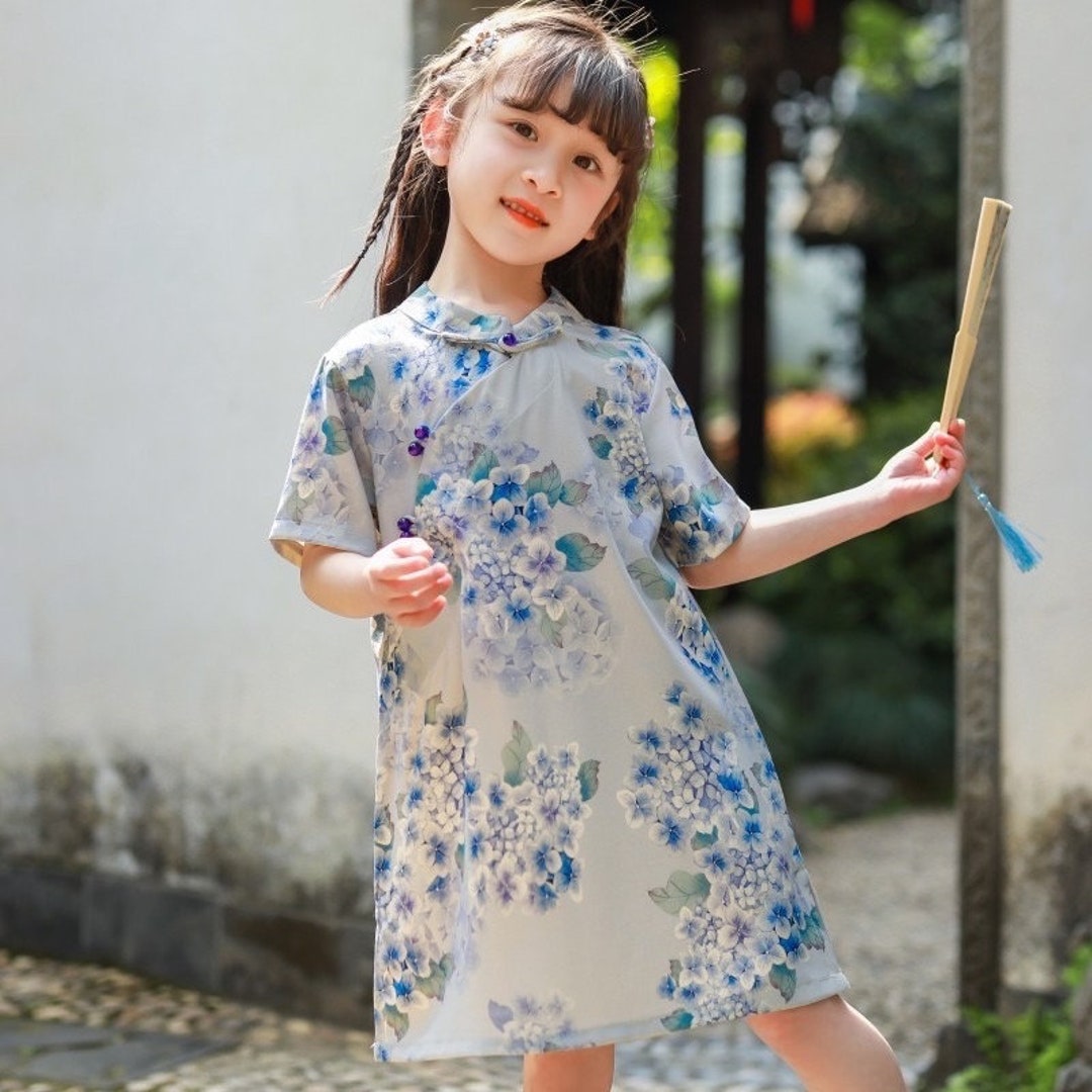 Bitablue Girls Wintersweet Blossom Chinese Qipao Dress - Brocade Fabric, Frog Buttons, Side Zipper - View #11