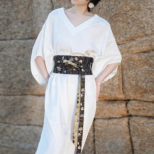 White Chinese Hanfu With Belt Japanese Style Kimono Dress - Etsy
