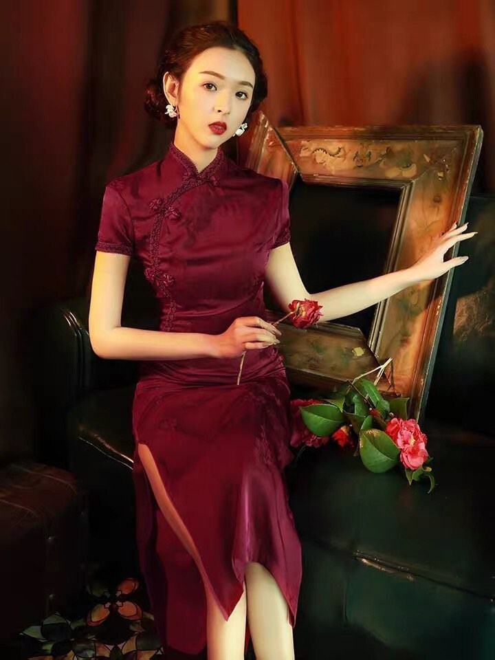 Red Cheongsam Dress Traditional Chinese Qipao Dress Cocktail