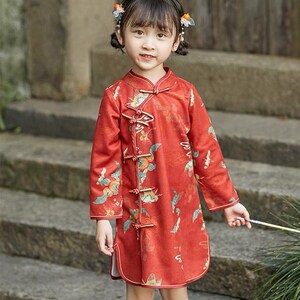 Girl's Orange red Dress Chinese Qipao Dress Cheongsam Dress For Girl