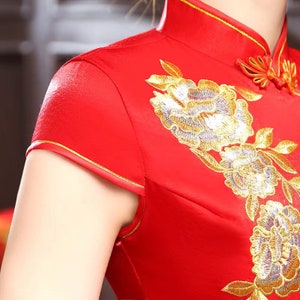 Red Tea Ceremony Cheongsam Phoenix Pattern Embroidery Traditional Chinese Wedding Qipao image 9