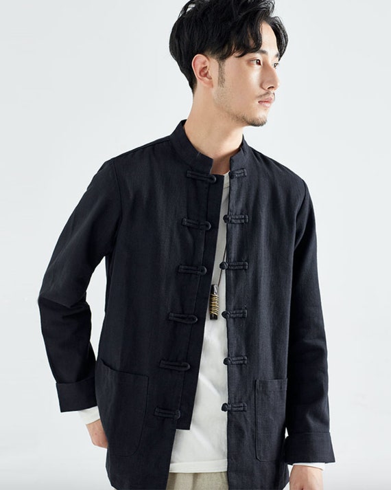 Coolred-Men Chinese Style Stand Collar Linen Blend Duster Coat Coolred-Men Chinese Style Stand Collar Linen Blend Duster Coat