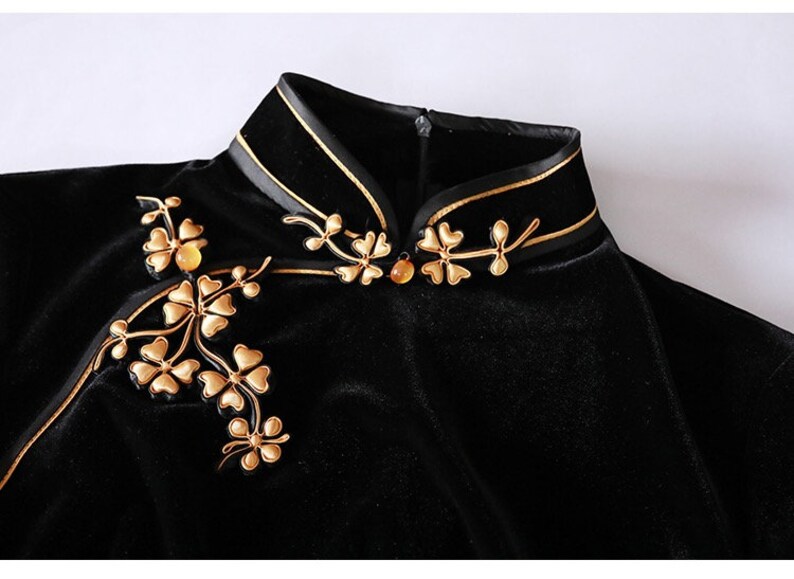 Black Ball Gown Velvet Chinese Qipao Dress Vintage Cheongsam - Etsy