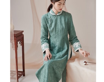 Long Sleeve Qipao Loose Cheongsam Dress 