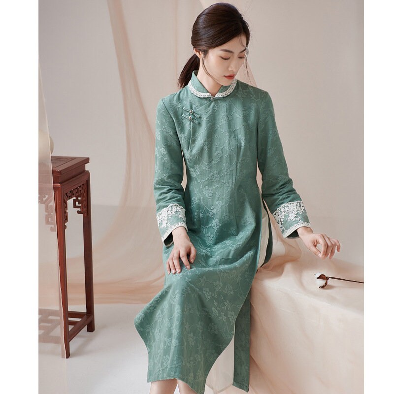 Long Sleeve Qipao Loose Cheongsam Dress 