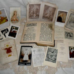 Antikes deutsches Gebetbuch ~ Umgang mit Tod, Verlust und Vorbereitung auf den Tod ~ Todeskarten ~ Gebetskarten ~ Fotos ~ Trauer ~ Tod und Sterben ~