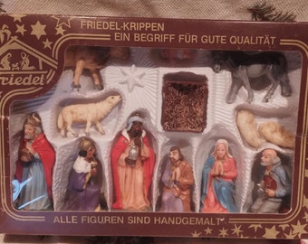 Vintage German Nativity Set~12 Friedel Nativity Figures in Original Box~Complete Nativity Figure Set~
