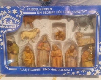 Vintage German Nativity Set~12 Friedel Nativity Figures in Original Box~Complete Nativity Figure Set~