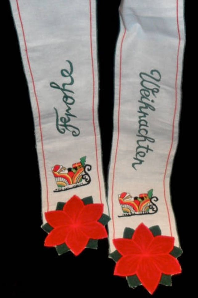 Vintage German Christmas Door or Wreath Cotton Ribbon~Merry Christmas~Frohe Weihnachten~Embroidered Christmas Ribbon~German Christmas~