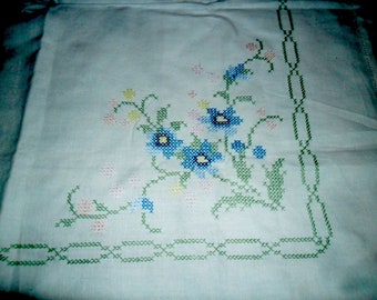Antique German Table Cloth~Spring Time Flowers~Hand Stitched Antique Table Cloth~