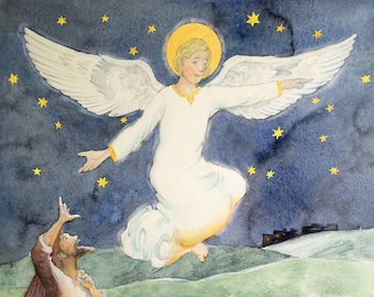 Eco-glitter Christmas card 'Annunciation to the Shepherds'