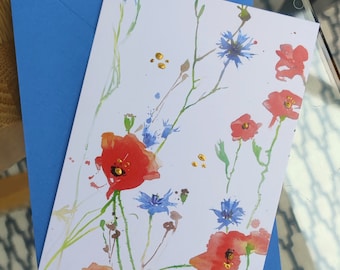 Pack of hand-finished postcards with envelopes:  Poppies and Cornflowers.  Six cards.