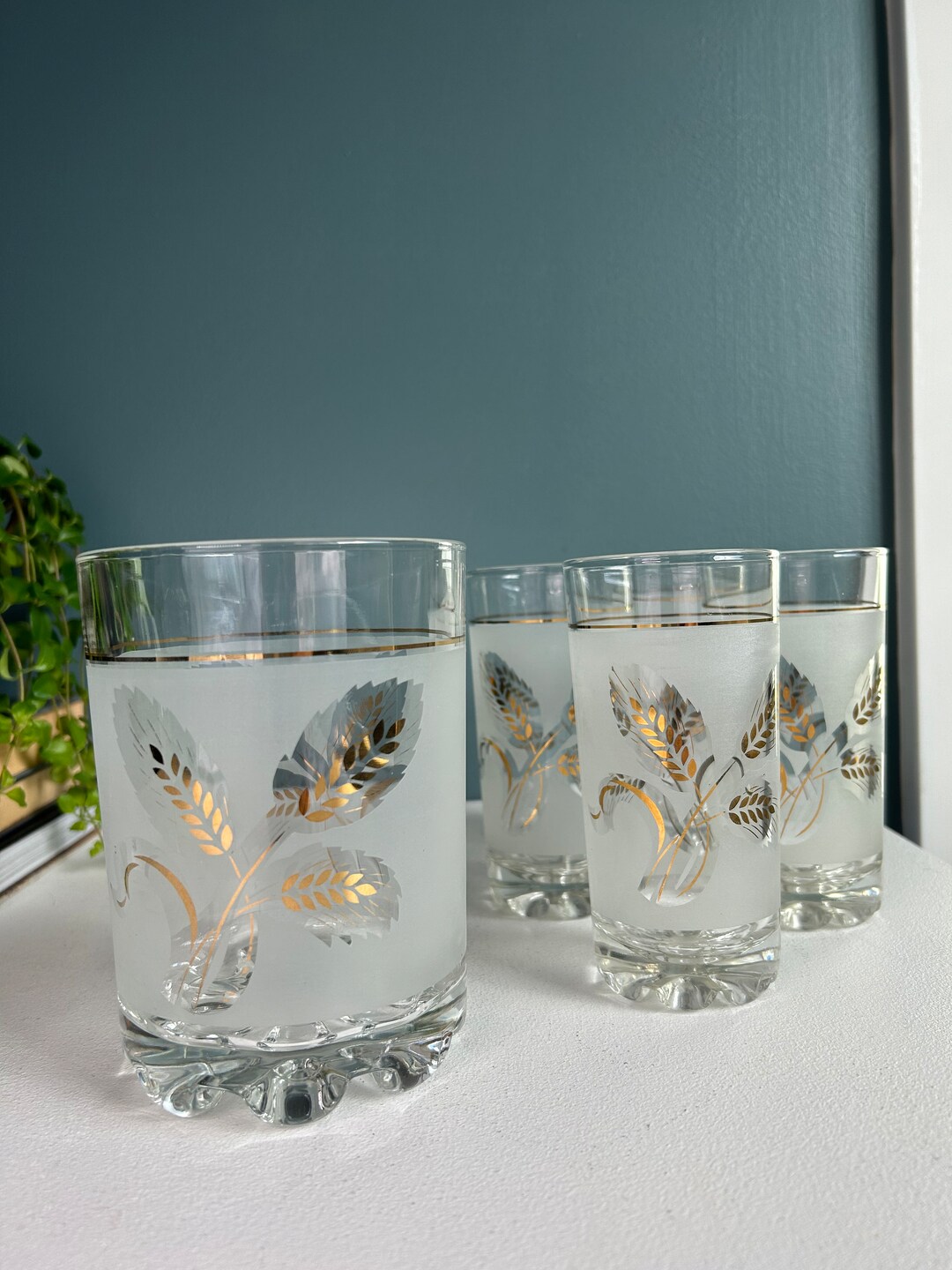 Vintage Etched Glassware Ice Bucket and Four Highball Etsy