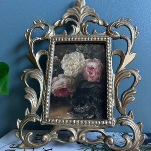 Vintage Brass Ornate Picture Frame, Floral Photo, Heavy