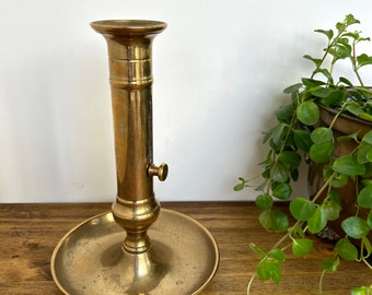 19th Century Brass Candle Holder, Antique Chamber Candlestick, Adjustable