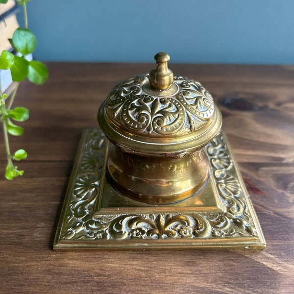 Antique Brass Inkwell, Ornate Vintage Desk Decor, Victorian