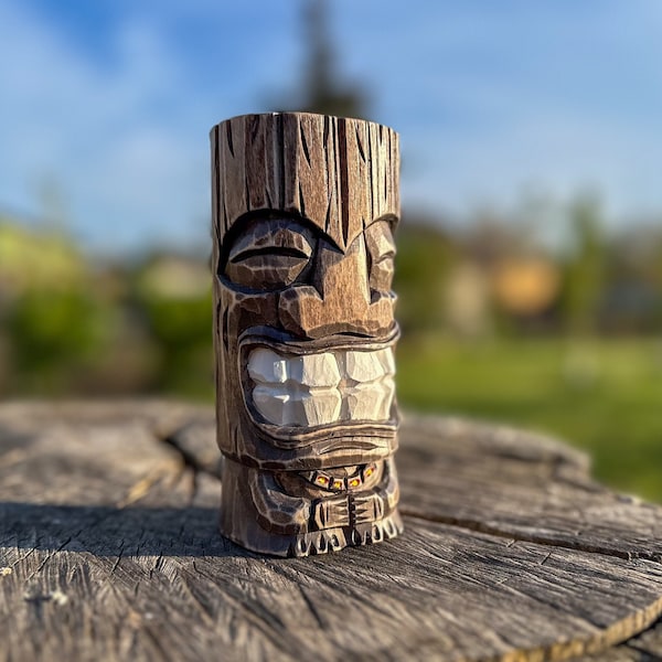 Hawaiianisches Tiki-Statuen-Holzbild aus Holz gefertigt