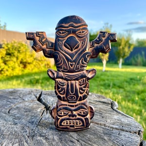 Hand Carved Wooden Totem Statue Tribal Tiki Style Home Decor Spirit Animal Sculpture Gift