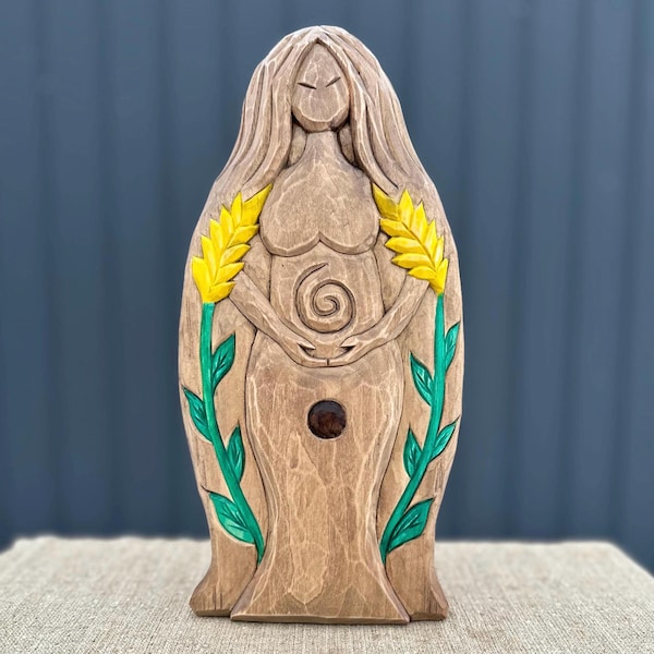 Gaia Mother Earth Statue, Large Wooden Nature Goddess, Spiritual Garden Decor, Mother's Day Meaningful Gift, Hand Carved Pagan Sculpture
