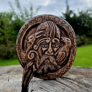 Odin Carving Wooden Viking Odin Raven Norse Gods norse wall art