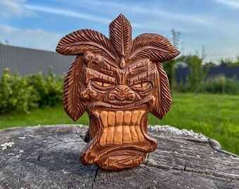 Handgeschnitzte Holz Tiki-Maske: Tribal Polynesische Wandkunst