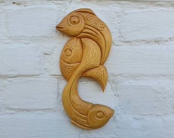 Hand Carved Wooden Fish Wall Art: Rustic Coastal Decor