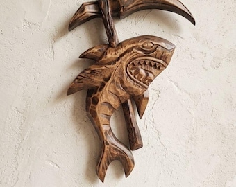 Wooden Shark Wall Decor Art Wall Hanging Hand Carved