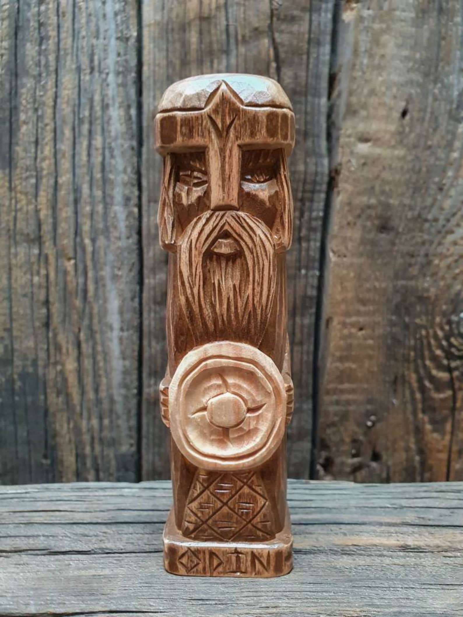 Odin Hand Carved God Wood Statue Wood Carving Wood God Small Etsy