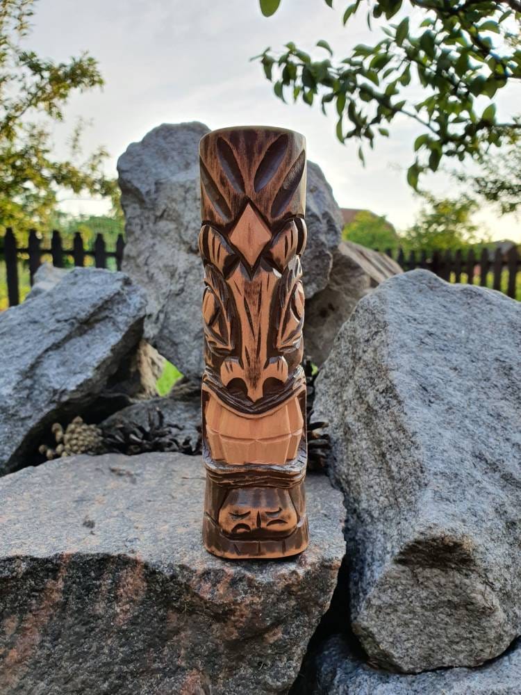 Tiki Statue Wood Tiki Figure Hand Carved Tiki Wooden Figure Etsy