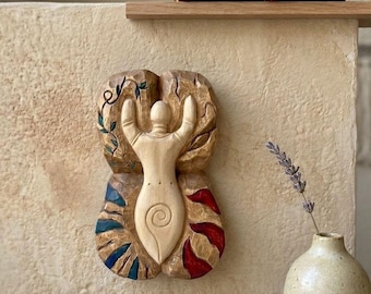 Estatua de diosa de madera tallada a mano: tótem espiritual de la naturaleza, decoración sagrada femenina
