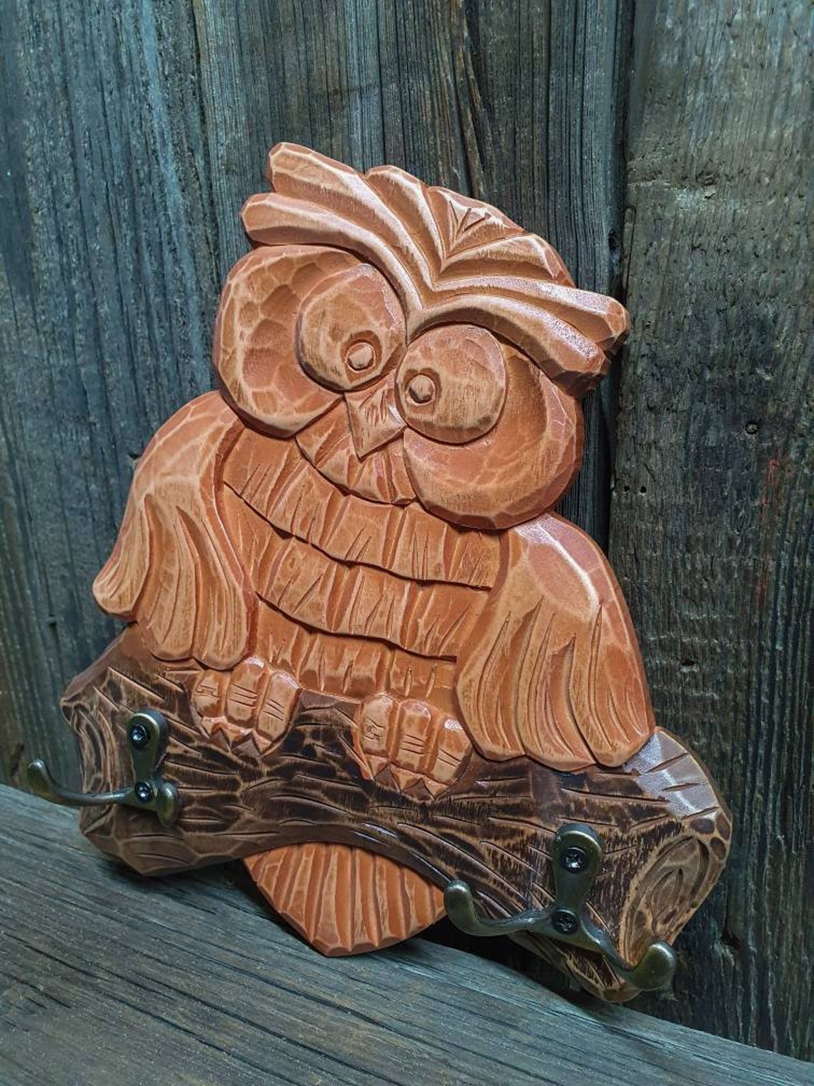 Key Holder With Owl on a Branch Wood Owl Wall Decor Owls Etsy