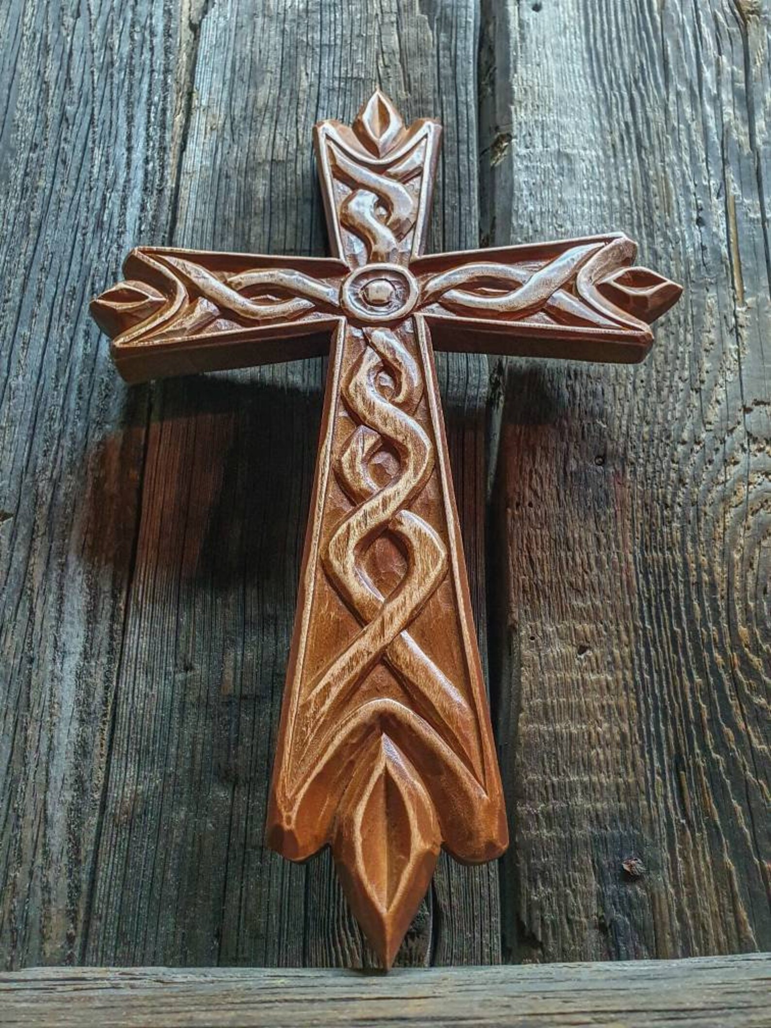 Wooden Celtic cross Hand Carved Etsy