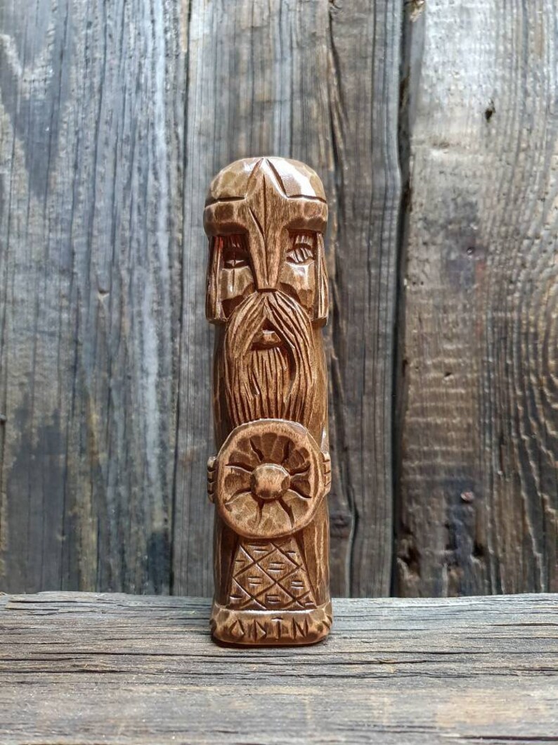 Odin Hand Carved God Wood Statue Wood Carving Wood God Small Etsy