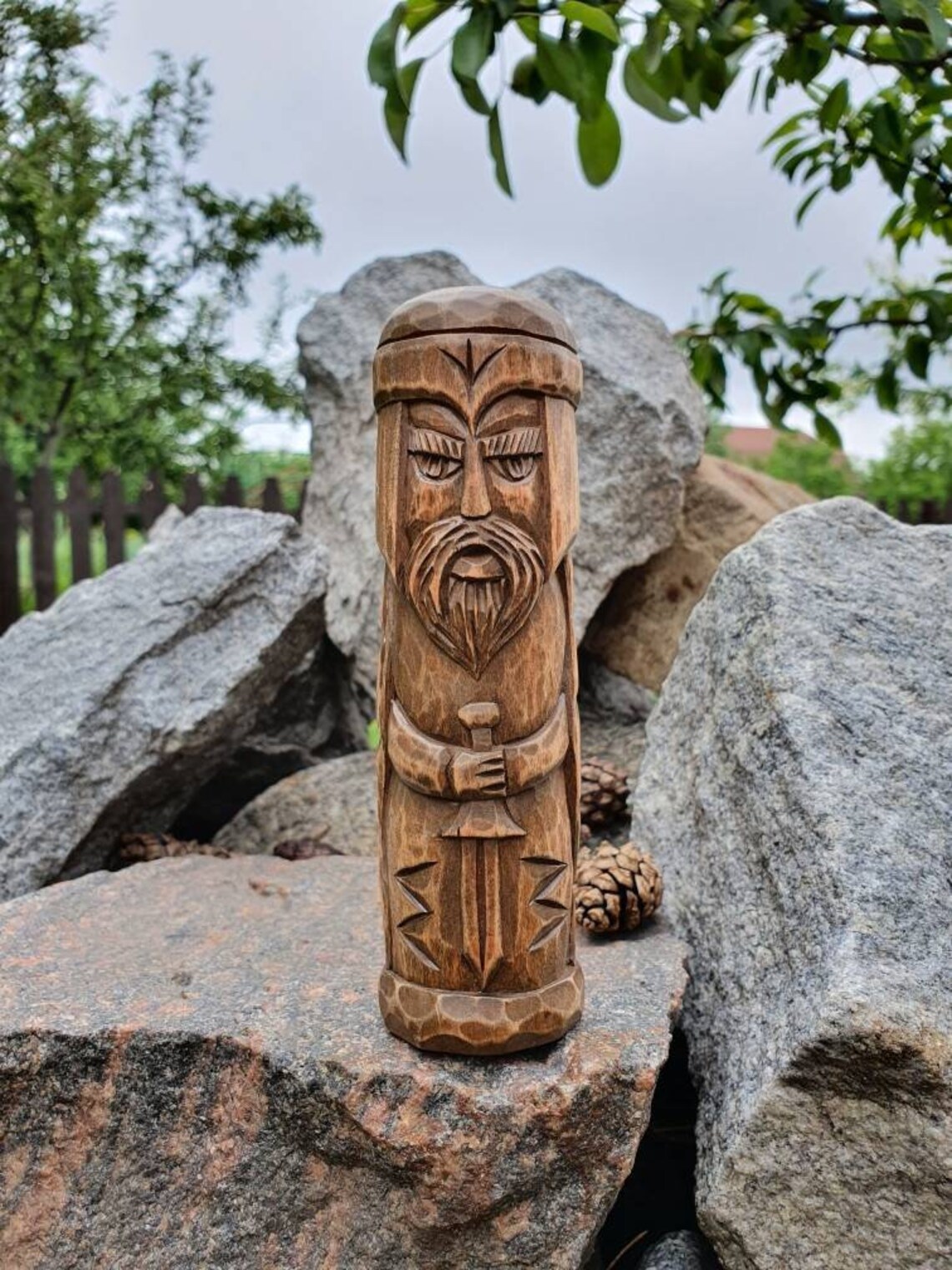 Wooden Statue Hand Carved Wood Viking Wood Carving Carved God Etsy