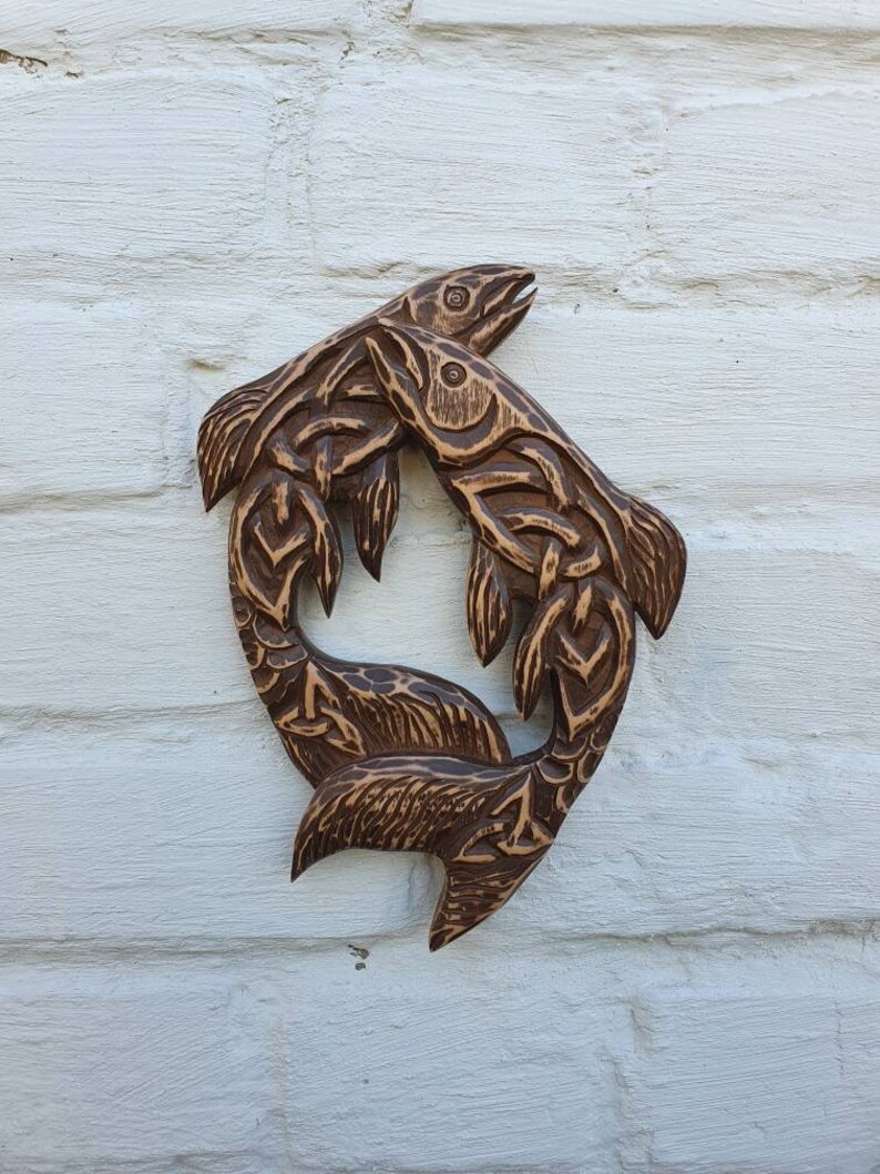 Wood Fish Celtic Decor Fish Wall Hanging Wood Carved Fish Wood Etsy