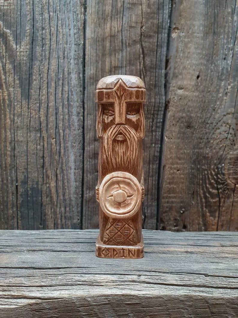 Odin Hand Carved God Wood Statue Wood Carving Wood God Small Etsy