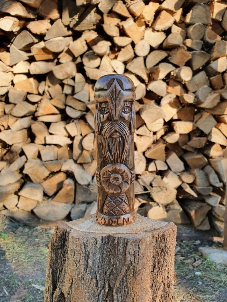 Odin Hand Carved God Wood Statue Wood Carving Wood God Small Etsy