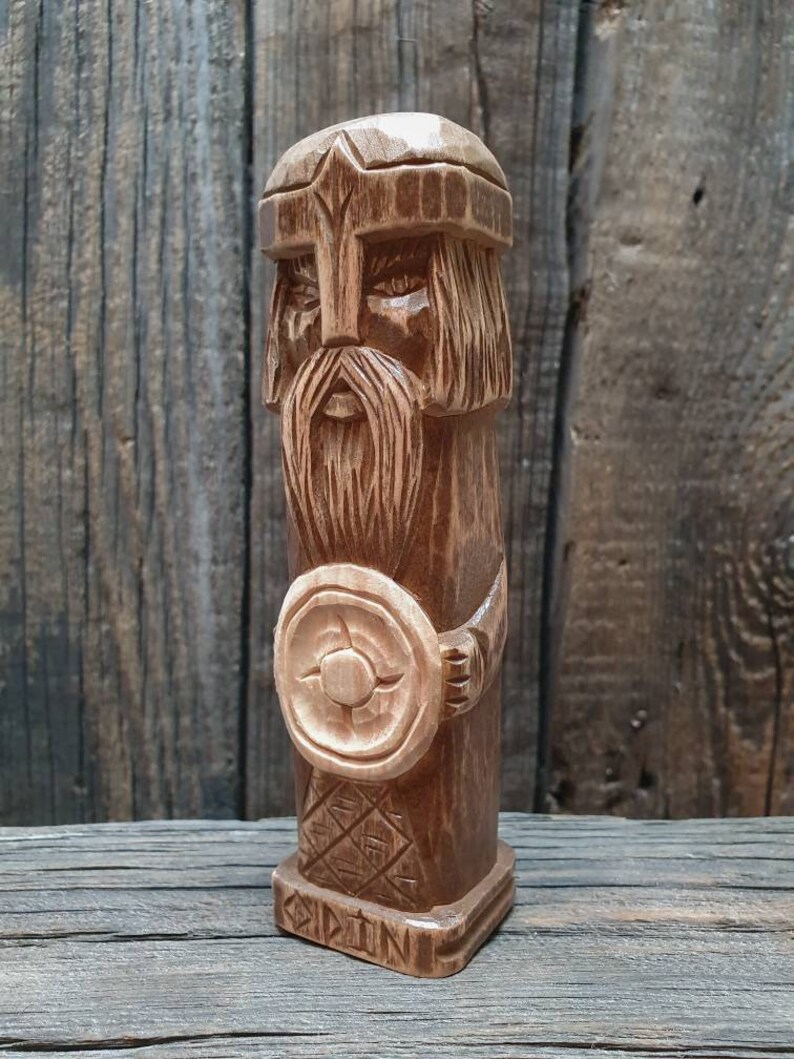 Odin Hand Carved God Wood Statue Wood Carving Wood God Small Etsy
