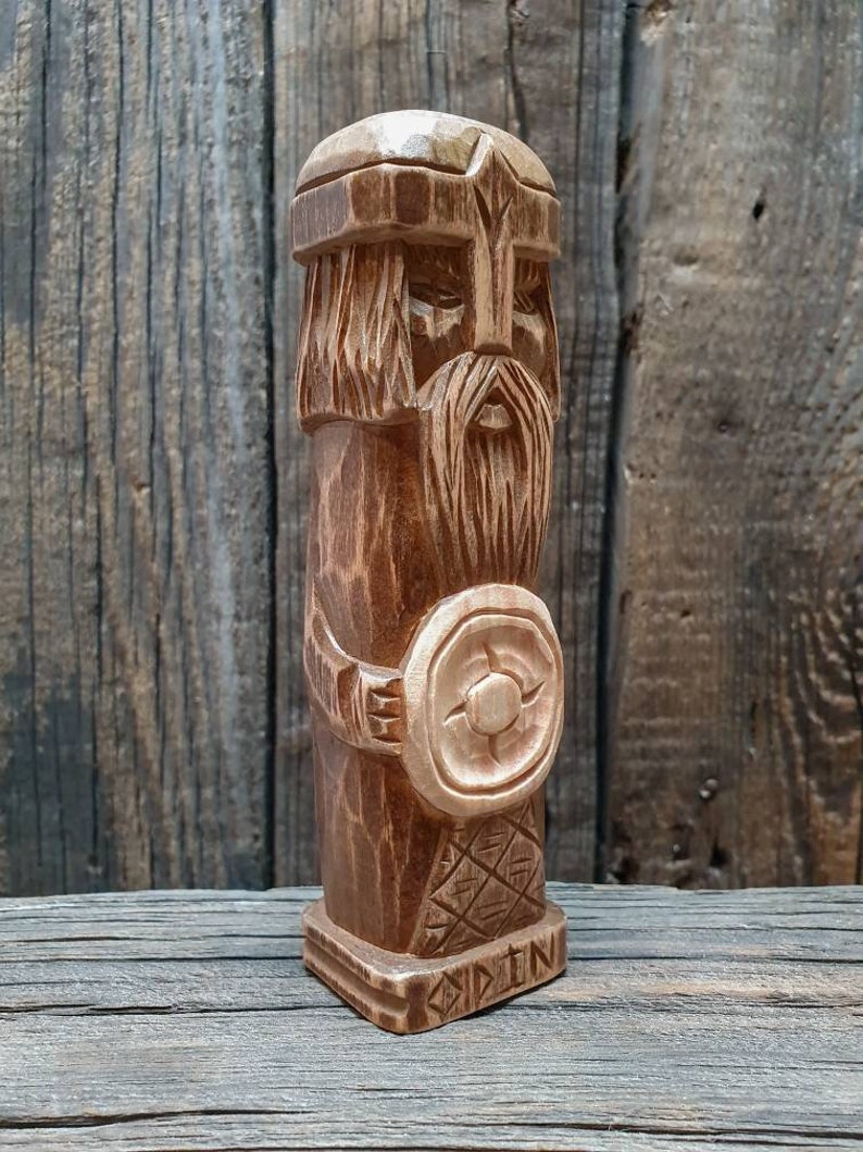 Odin Hand Carved God Wood Statue Wood Carving Wood God Small Etsy