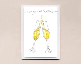 Champagne Cheers Congratulations Card | Engagement Card | Greeting Card | Watercolor