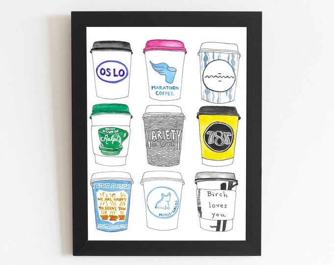 NYC Coffee Cups | Upper East Side | Watercolor Art | Coffee Art | Wall Art
