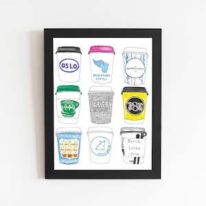 NYC Coffee Cups | Upper East Side | Watercolor | Digital Print | Coffee Art | Wall Art