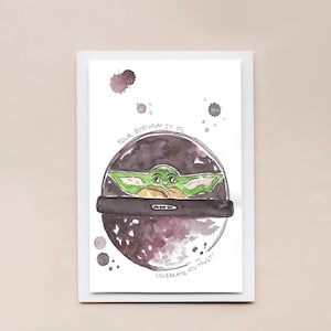 Carte d'anniversaire Grogu | Carte d'anniversaire Star Wars | de voeux | Aquarelle