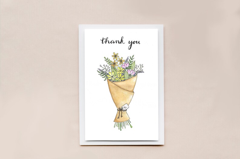 Floral Bouquet Thank You Card | Greeting Card | Watercolor - Etsy
