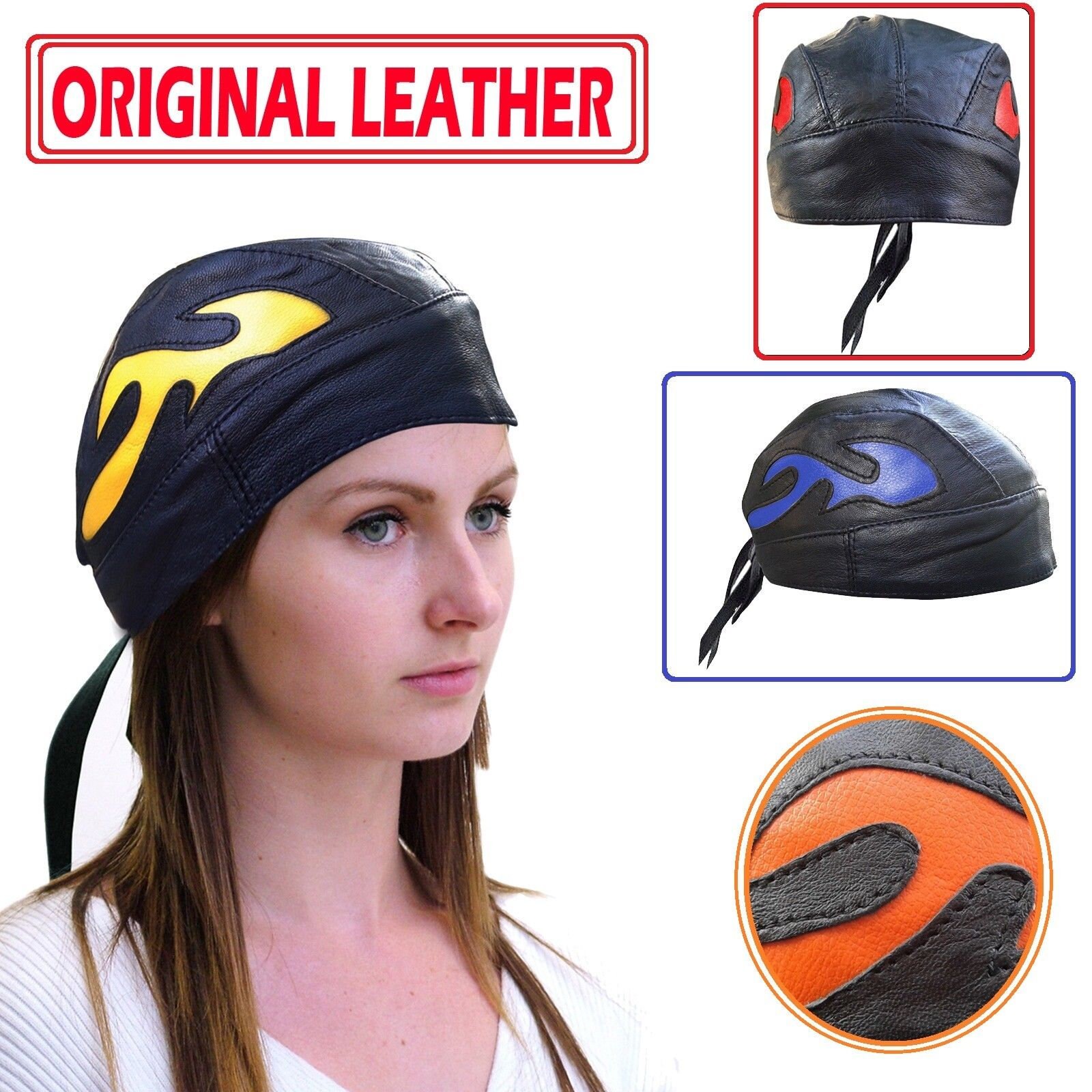 Leather Skull Caps Tie Knot Motorbike 